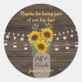 Zonnebloem Land Hout Mason Jar Weddenschap Ronde Sticker (Voorkant)