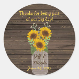 Zonnebloem Land Hout Mason Jar Weddenschap Ronde Sticker