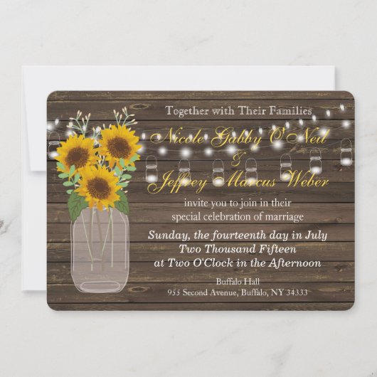 Zonnebloem Land Mason Jar bruiloft uitnodiging (Voorkant)