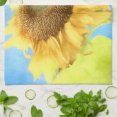 Zonnebloem Land Roestblauwe Gele Waterverf Theedoek (Gevouwen)