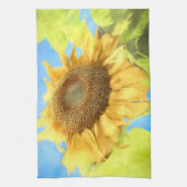 Zonnebloem Land Roestblauwe Gele Waterverf Theedoek (Verticaal)