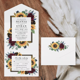 Zonnebloem Land Rustic Fall Wedding RSVP All In One Uitnodiging