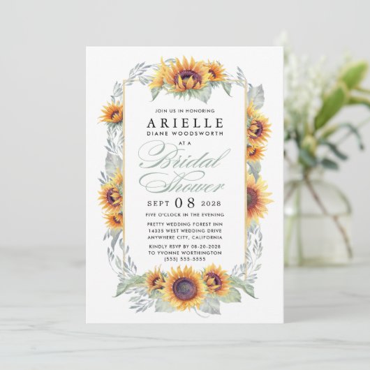 Zonnebloem Land rustieke bruids douche uitnodiging (Staand voorkant)