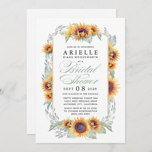 Zonnebloem Land rustieke bruids douche uitnodiging (Voorkant / Achterkant)
