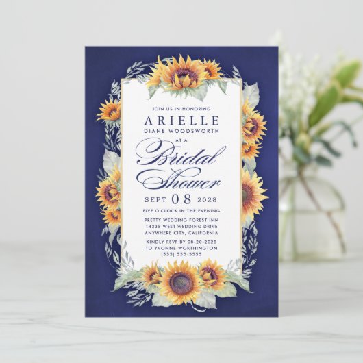 Zonnebloem Land rustieke bruids douche uitnodiging (Staand voorkant)