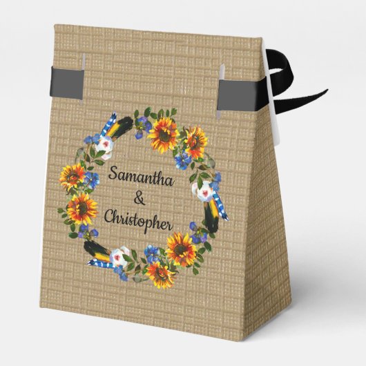 Zonnebloem Land Rustieke Burlap Print Bedankdoosjes (Achterkant)