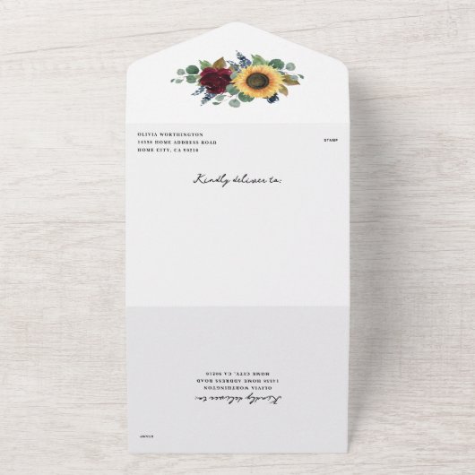 Zonnebloem Land Rustisch Elegant Fall Wedding RSVP All In One Uitnodiging (Buitenkant)