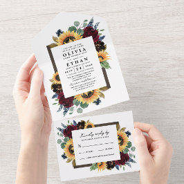 Zonnebloem Land Rustisch Elegant Fall Wedding RSVP All In One Uitnodiging