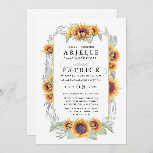 Zonnebloem Land Verlovingsfeest Uitnodigingen (Voorkant / Achterkant)