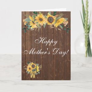 Zonnebloem Landelijke Houten Aquarel Moederdag Kaart