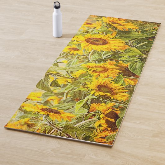 Zonnebloem landgele groene kunst yogamat (In situ)