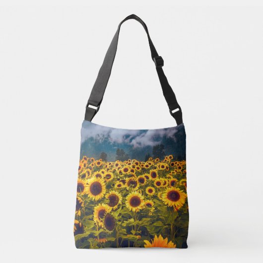 Zonnebloem Landschap Flowers Yellow Crossbody Tas (Voorkant)