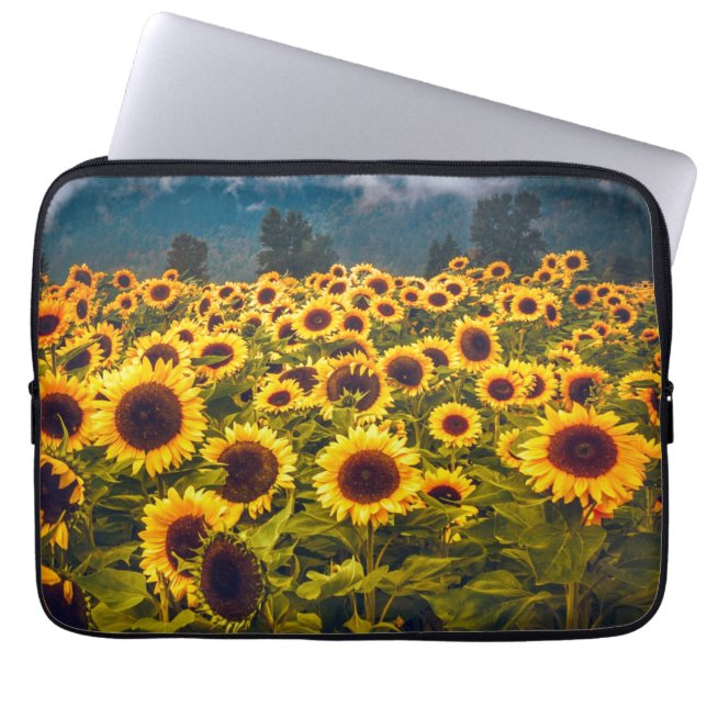Zonnebloem Landschap Flowers Yellow Laptop Sleeve (Voorkant)