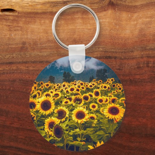 Zonnebloem Landschap Flowers Yellow Sleutelhanger (Voorkant)