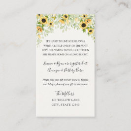 Zonnebloem Langafstand baby shower Informatiekaartje
