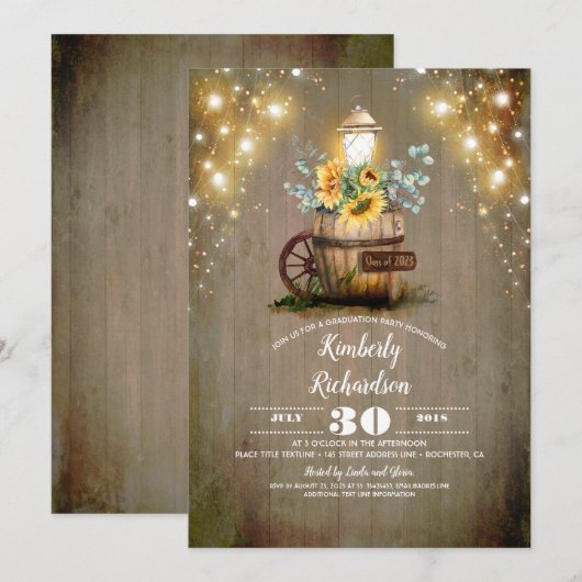 Zonnebloem Lantaarn Rustiek Bloemen Herfst Afstude Kaart (Voorkant / Achterkant)