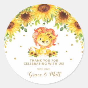 Zonnebloem Leeuw Baby shower Dank u gouden glitter Ronde Sticker