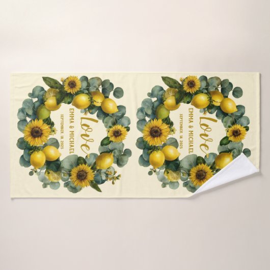 Zonnebloem Lemon Krans Love Design Badhanddoek (Badhanddoek)