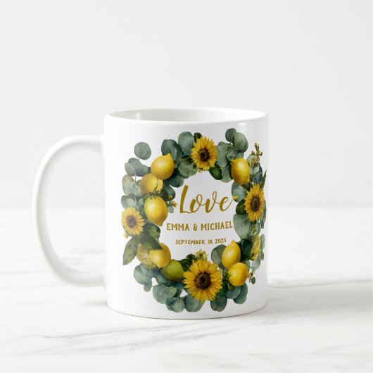 Zonnebloem Lemon Krans Love Design Koffiemok (Links)
