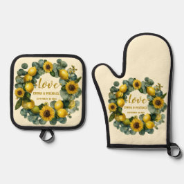 Zonnebloem Lemon Krans Love Design Ovenwant & Pannenlap Set