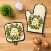 Zonnebloem Lemon Krans Love Design Ovenwant & Pannenlap Set (Top down)