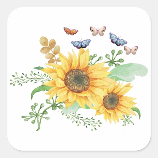 zonnebloem lente vierkante sticker (Voorkant)