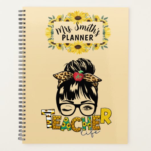 Zonnebloem Leraar Dierenprint Honingraat Planner (Voorkant)