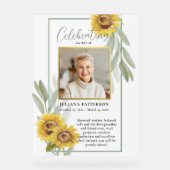 Zonnebloem Leven Viering Foto Welkom Begrafenis Acryl Bord (Voorkant)