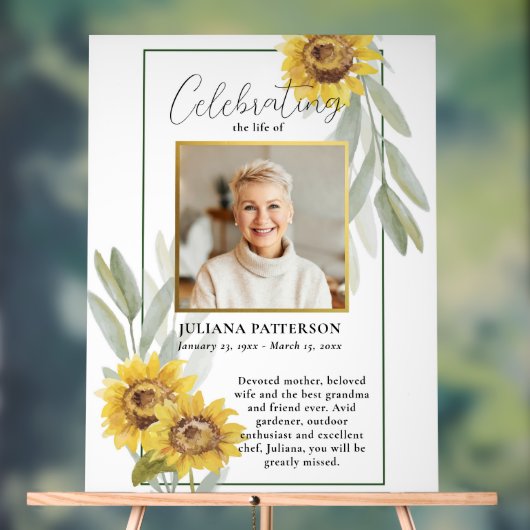 Zonnebloem Leven Viering Foto Welkom Begrafenis Acryl Bord (Neutraal)