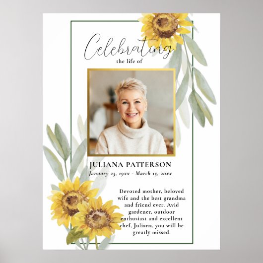Zonnebloem Leven Viering Foto Welkom Begrafenis Poster (Voorkant)