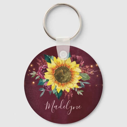 Zonnebloem Licht Floral Burgundy Sleutelhanger (Voorkant)