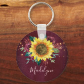 Zonnebloem Licht Floral Burgundy Sleutelhanger (Voorkant)