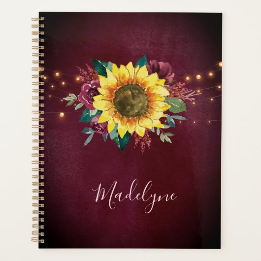 Zonnebloem Licht Floral Burgundy Waterverf Planner (Voorkant)