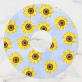 Zonnebloem & Lichtblauwe Rozen Wijnglas Label Labe (Achterkant)