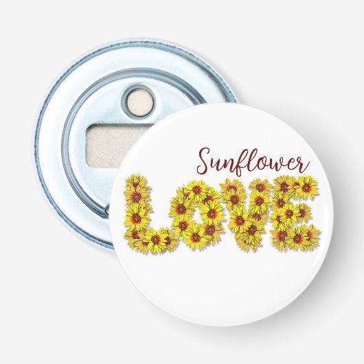 Zonnebloem Liefde Flesopener Button Flesopener (Voorkant)
