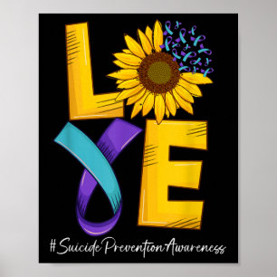 Zonnebloem Liefde Turquoise & Paarse Lint Zelfmoor Poster