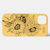Zonnebloem lijn illustratie monogram Case-Mate iPhone case (Achterkant (horizontaal))