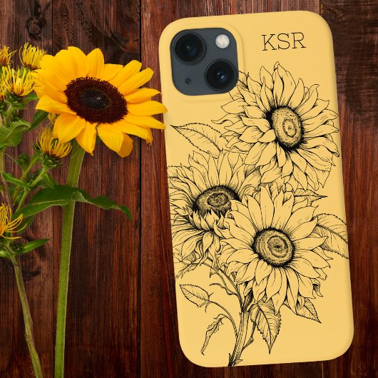 Zonnebloem lijn illustratie monogram Case-Mate iPhone case