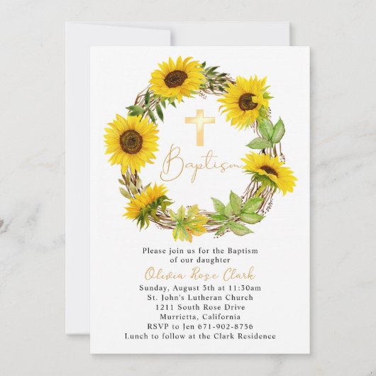 Zonnebloem Lijst doop doopsel Kaart (Voorkant)