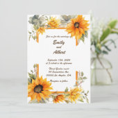 Zonnebloem Lijst: Gepersonaliseerde bruiloft uitno Kaart (Staand voorkant)