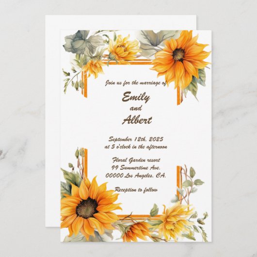 Zonnebloem Lijst: Gepersonaliseerde bruiloft uitno Kaart (Voorkant / Achterkant)
