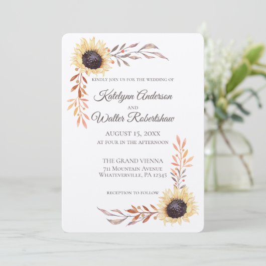 Zonnebloem Lijst Late zomer Bloemen bruiloft Kaart (Staand voorkant)