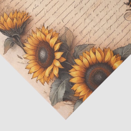 Zonnebloem Lijst met bijen en script Tissuepapier (Detail)