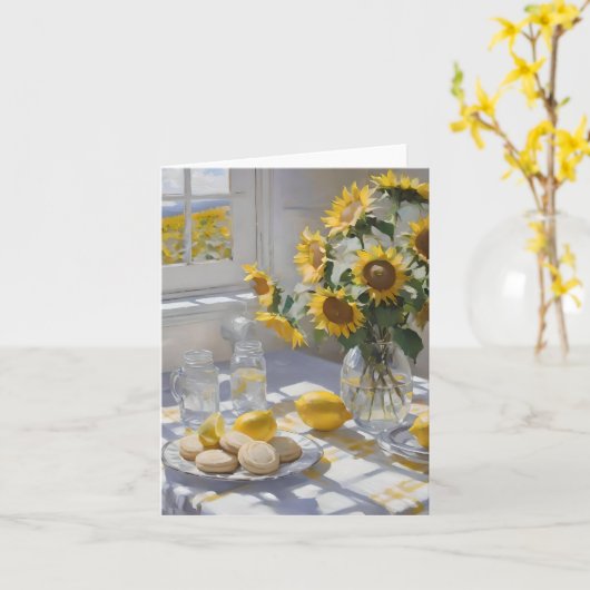 Zonnebloem & Limonade Zomer - Waterverven Kaart (Gele Bloem)