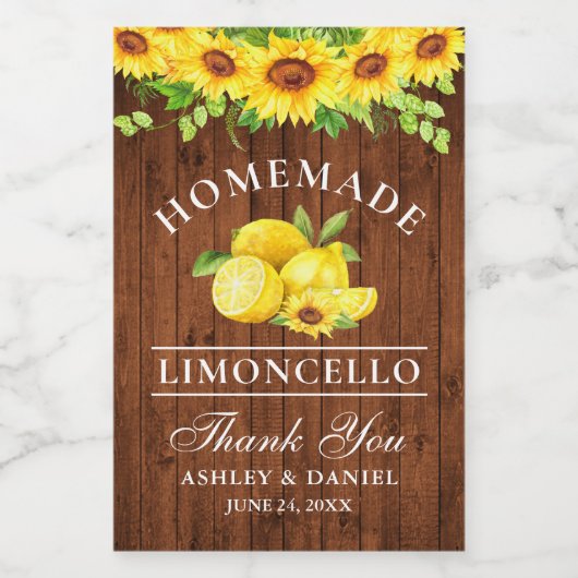 Zonnebloem Limoncello Hout Mini Flesetiketten Wijn Etiket (Enkel label)