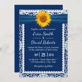  zonnebloem Lint Lunde Navy Blue Wedding Kaart (Voorkant / Achterkant)