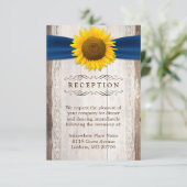 Zonnebloem lint rustieke houten huwelijksreceptie informatiekaartje (Staand voorkant)