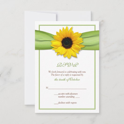 Zonnebloem lint trouwreactiekaart RSVP kaartje (Voorkant)