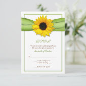 Zonnebloem lint trouwreactiekaart RSVP kaartje (Staand voorkant)