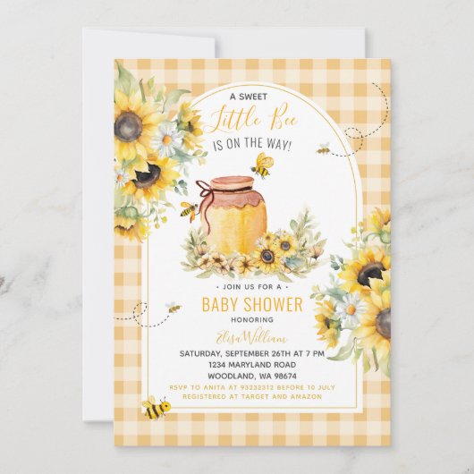 Zonnebloem Little Bee is op de weg Baby shower Kaart (Voorkant)